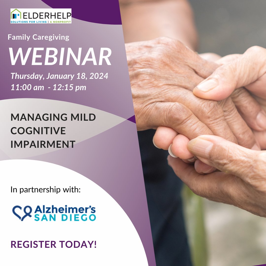 Receive support and guidance for loved ones with mild dementia at our upcoming webinar next week in partnership with <a href="/AlzheimersSD/">Alzheimer’s San Diego</a>.

📅 Thursday, January 18, 2024

Register today: register.gotowebinar.com/register/20378…