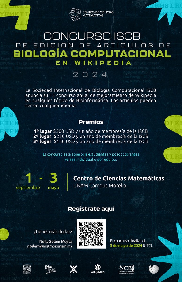 Estudiantes y posdocs ya viene el Editatón de Artículos de Biología Computacional y Matemática y está abierto el Concurso con premios de la #ISCB. #Wikimedia México Taller virtual el sábado 27 de Enero. Inscripciones aquí -> forms.gle/5egqNdGh44mkuY…
