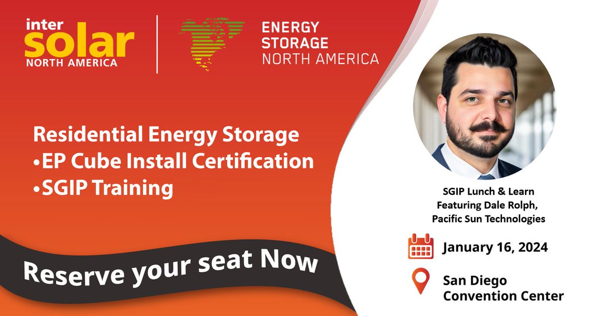 🌟 Save the date! Join us at the San Diego Convention Center at the SGIP Lunch &amp; Learn  on Jan 16th, 2024, at 2:00 PM. Elevate your energy game! 🔋 Register : ow.ly/BKho50Qq7Tl #SanDiegoEvents  #EPCube #ISNAESNA #IntersolarNA #CanadianSolarNA