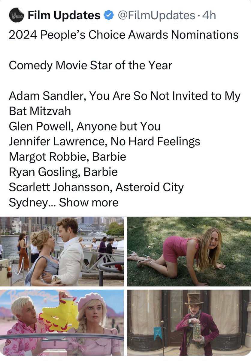 scarlettssource's tweet photo. scarlett johansson is nominated for comedy movie star of the year for her performance in asteroid city! https://t.co/DT3WGRJPuK