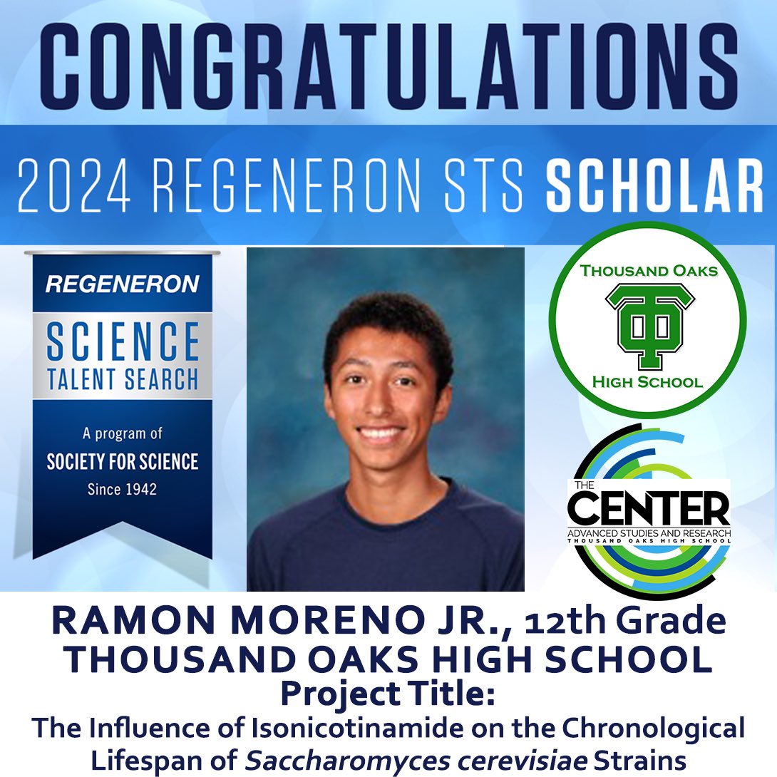 Congratulations to #CenterScholar Ramon Moreno who was named a top 300 scholar in the 83rd Regeneron Science Talent Search, the nation’s oldest and most prestigious science and math competition for high school seniors. Scholars were selected from 2,162 entrants.