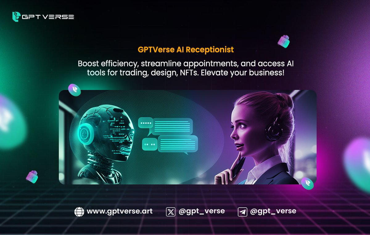 Stay ahead of the game with #GPTVerse's upcoming AI Receptionist! 

Tailored to your business model, this customizable assistant is your go-to for appointment organization. Dive into a world of #AI tools across, design, #NFTs, and more! 
The future of efficient management awaits!