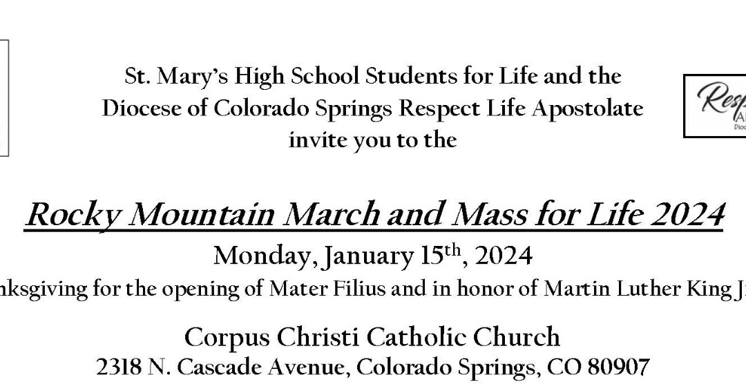 dioceseofcos's tweet photo. Rocky Mountain March for Life on January 15, 2024 is cancelled due to inclement weather. However, the Rocky Mountain Rally for Life will take place indoors at Corpus Christi Parish Hall at 10 a.m., followed by Eucharistic Adoration, Mass, and Pizza Lunch. https://t.co/pfhKlzApBI