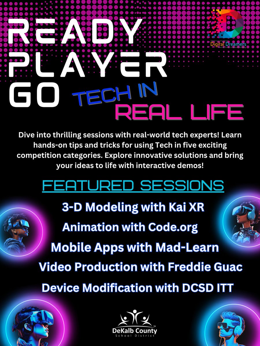 DeKalbSchoolsIT's tweet photo. 📣Explore Tech in action! Join exciting sessions with field experts, hands-on demos, and innovative solutions in five competition categories.🚀#TechInnovation
@DeKalbSchools 
#DCSDTechComp
#DigitalDreamers
#Techpalooza https://t.co/626G8p6fck