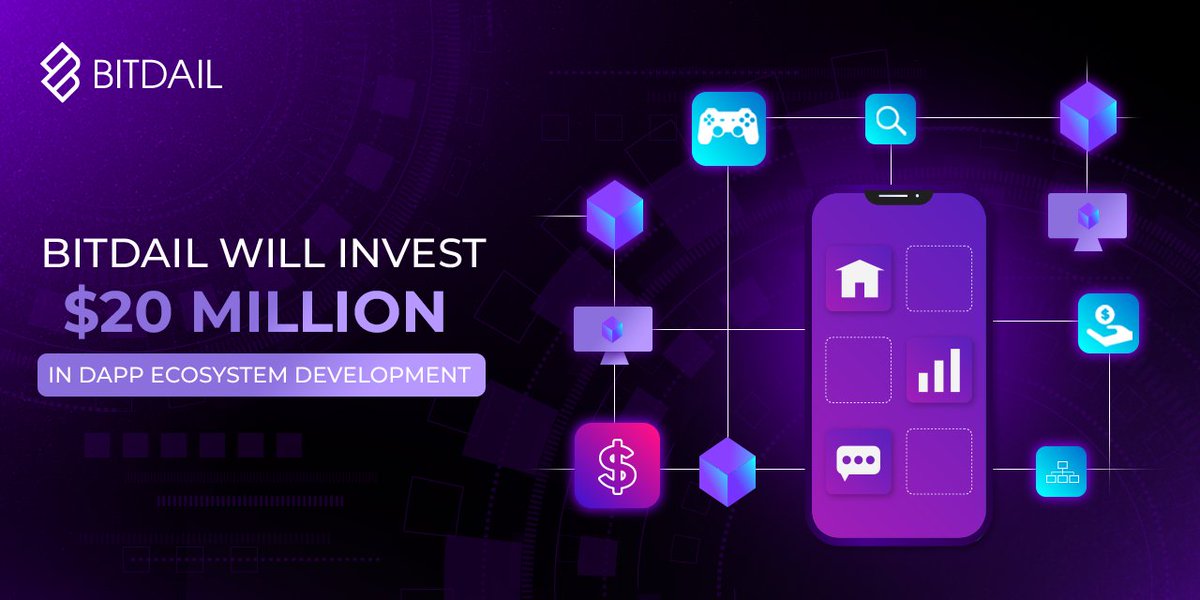 BitDail's tweet photo. 📱 Strongly develop #dApps at #BitDail and become a more comprehensive ecosystem.

💵 We will invest $20 million in developing the dApp ecosystem. #Decentralized applications will now become more popular and have a better development environment at BitDail. https://t.co/lP5rJ7pIop