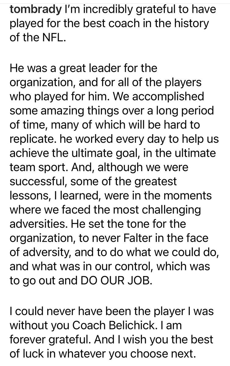 AdamSchefter's tweet photo. Message on IG from Tom Brady: https://t.co/ncn31epoGP