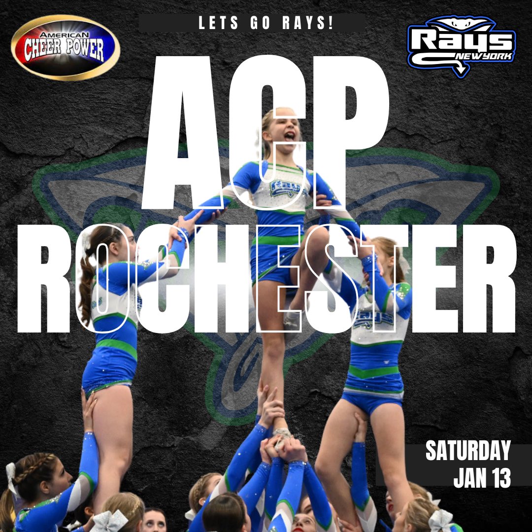 LetsGoRaysNY's tweet image. Ready to feel the STING?! It’s time to get down this Saturday at American Cheer Power! Come cheer on all of your favorite Stingray teams! #LETSGORAYS 💙💚 

#TheStingrayAllstars #RAYSthestandard 
#MOREthanagym #BIGgymbiggerFAMILY #OneOfAKind #TheBESTKind