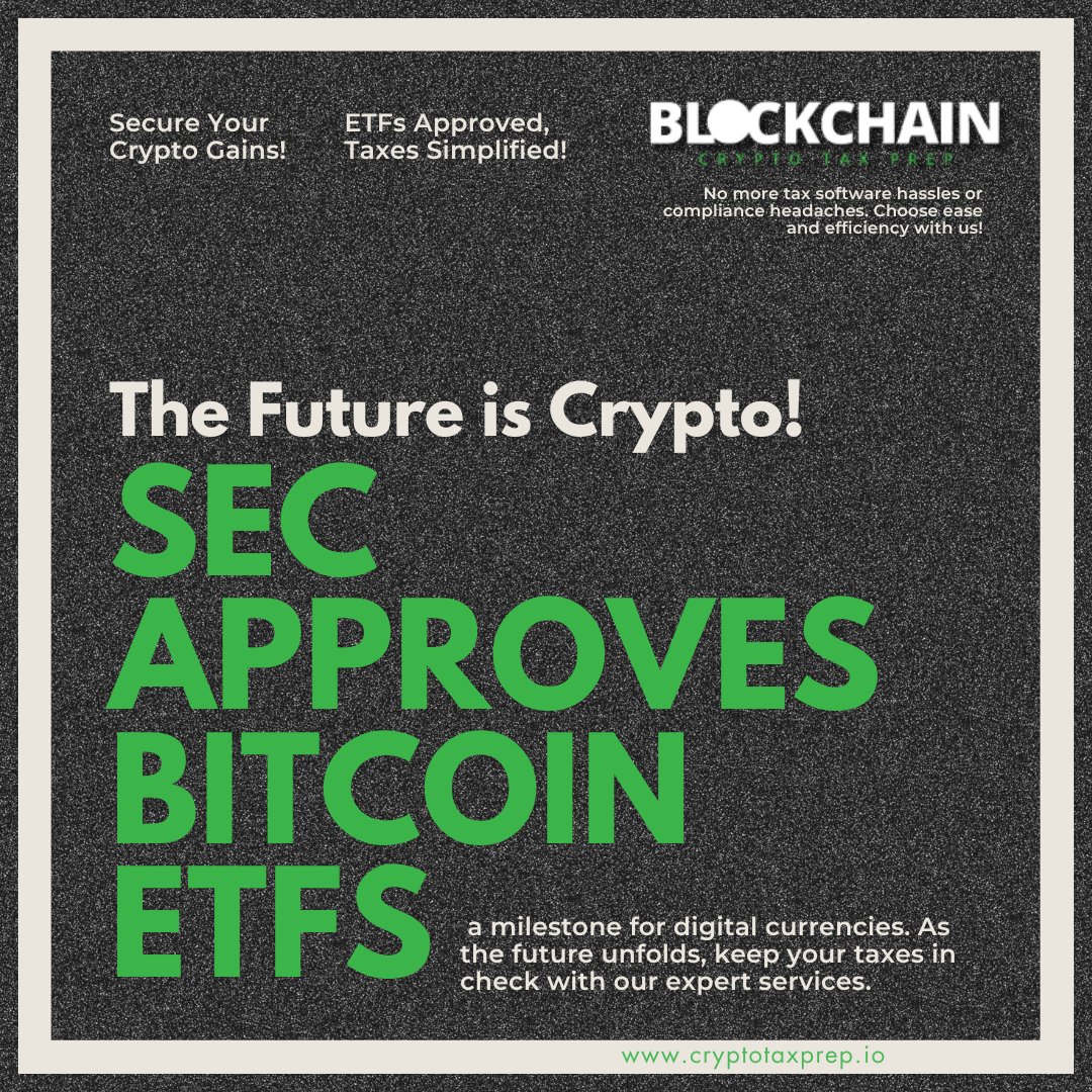 cryptotaxprepio's tweet image. Bitcoin in Your Portfolio? Absolutely! 📈 SEC approves Bitcoin ETFs, and now you can add Bitcoin to your investment mix easily. We&apos;ll take the tax worry off your plate. #PortfolioDiversity #CryptoTaxHelp #ETFsApproval #SEC #Cryptotaxprep