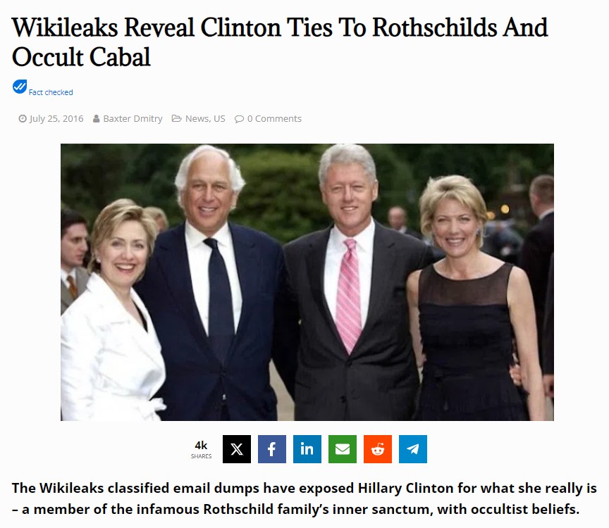 The Wikileaks classified email dumps have exposed Hillary Clinton for what she really is – a member of the infamous Rothschild family’s inner sanctum, with occultist beliefs.

Lynn Forester de Rothschild wrote an email on April 18, 2010, in which she tells Hillary she would “love
