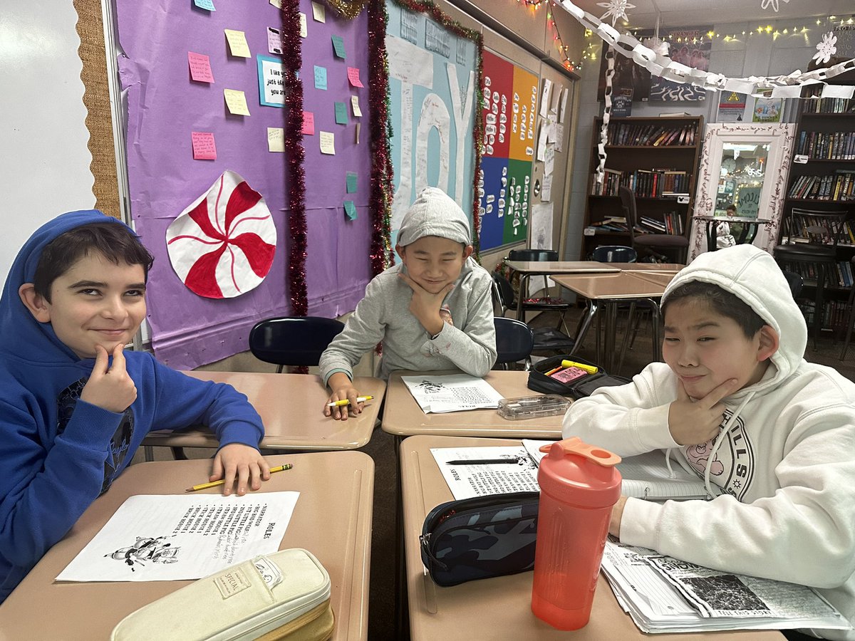 6th graders put on their “thinking caps” to help them brainstorm character traits