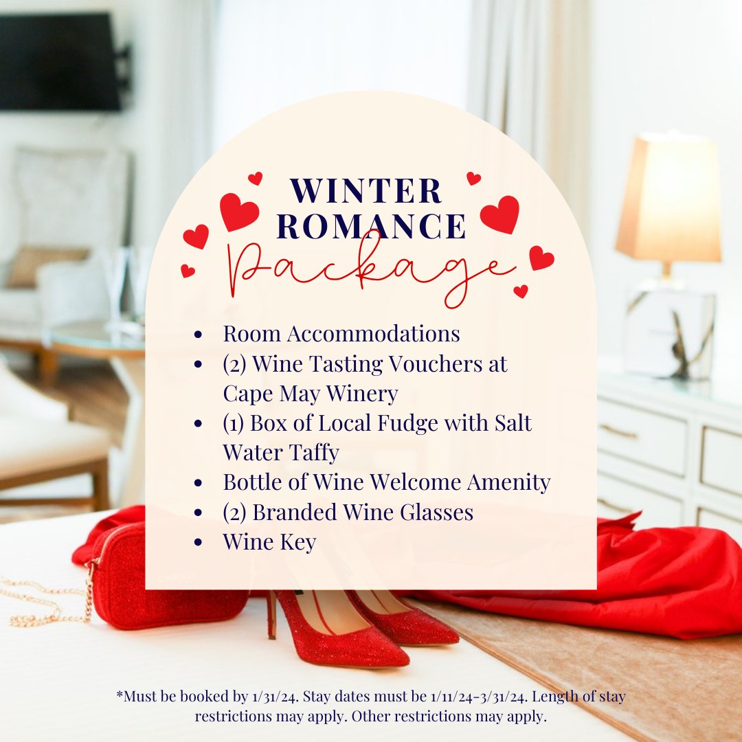 LaMerInnCapeMay's tweet photo. Plan your Valentine's Day early with our Winter Romance Package. Cozy moments await! ❤️

Please call 856-421-4470 to book your romantic getaway! https://t.co/gbGnLtMIT1