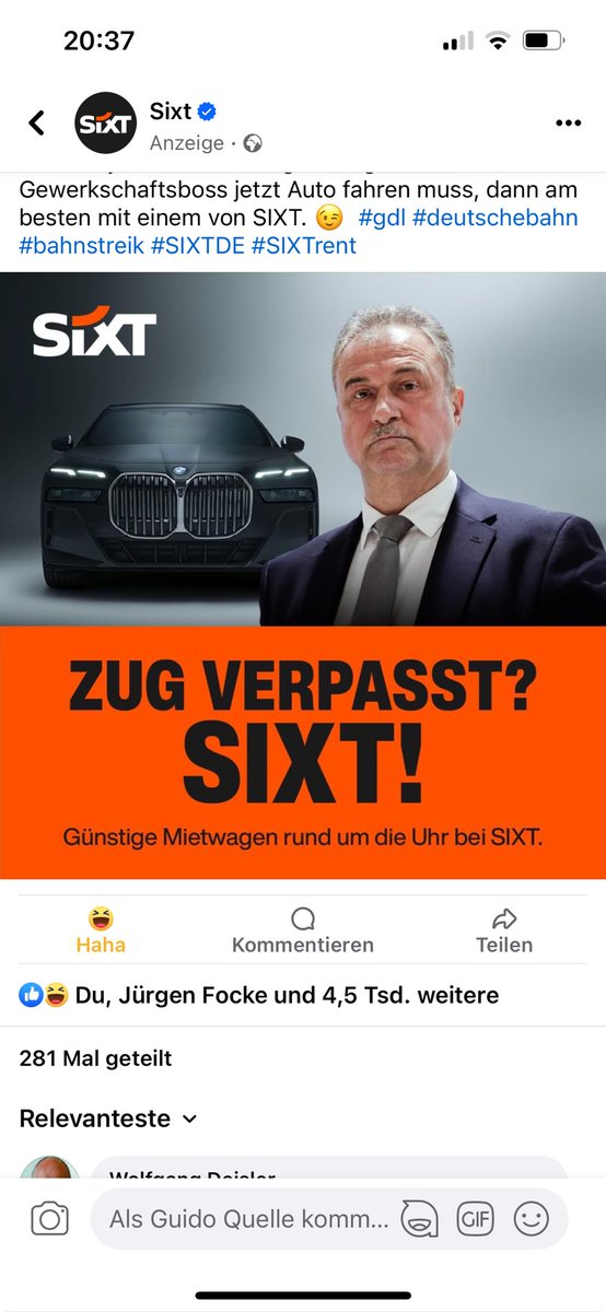 guidoquelle's tweet image. Ich liebe Werbung von #Sixt. #GDL #Weselsky #Streik