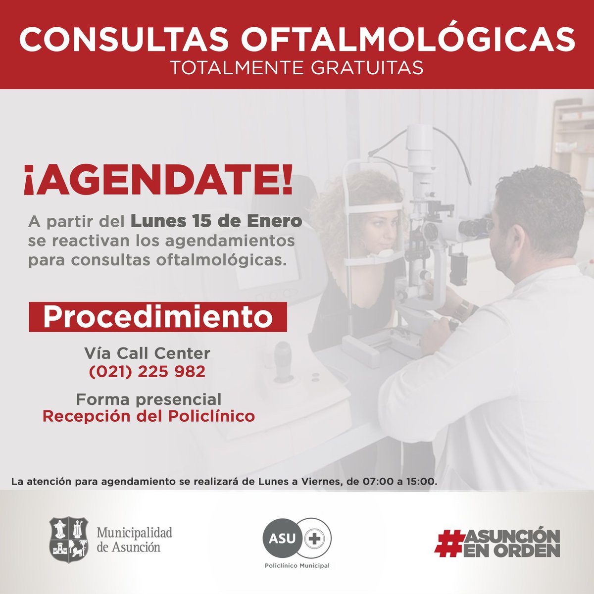 policlinicoasu's tweet photo. A partir del lunes 15 de enero, estaremos reactivando los agendamientos para las consultas oftalmológicas en nuestra Institución. Esto nos ayudará a mejorar la organización entre los pacientes que nos visitan. https://t.co/UHr2r3mP35