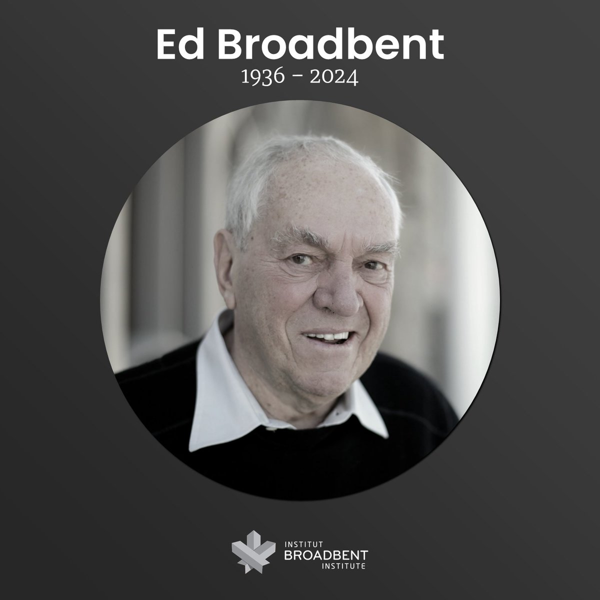 It is with the heaviest of hearts that the Broadbent Institute announces the passing of our founder, Ed Broadbent. Read our full statement at broadbentinstitute.ca/statement-pass…