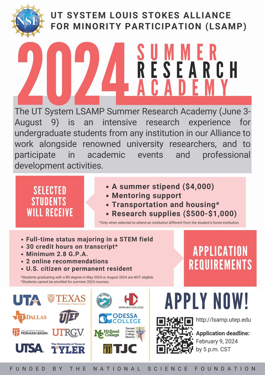 Please forward the link/flyer of for the application for the UT System LSAMP Summer Research Academy. lsamp.utep.edu