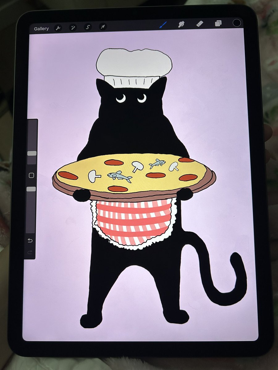Hello. I’m learning how to use Procreate by drawing a cat a day. Enjoy this pizza cat.