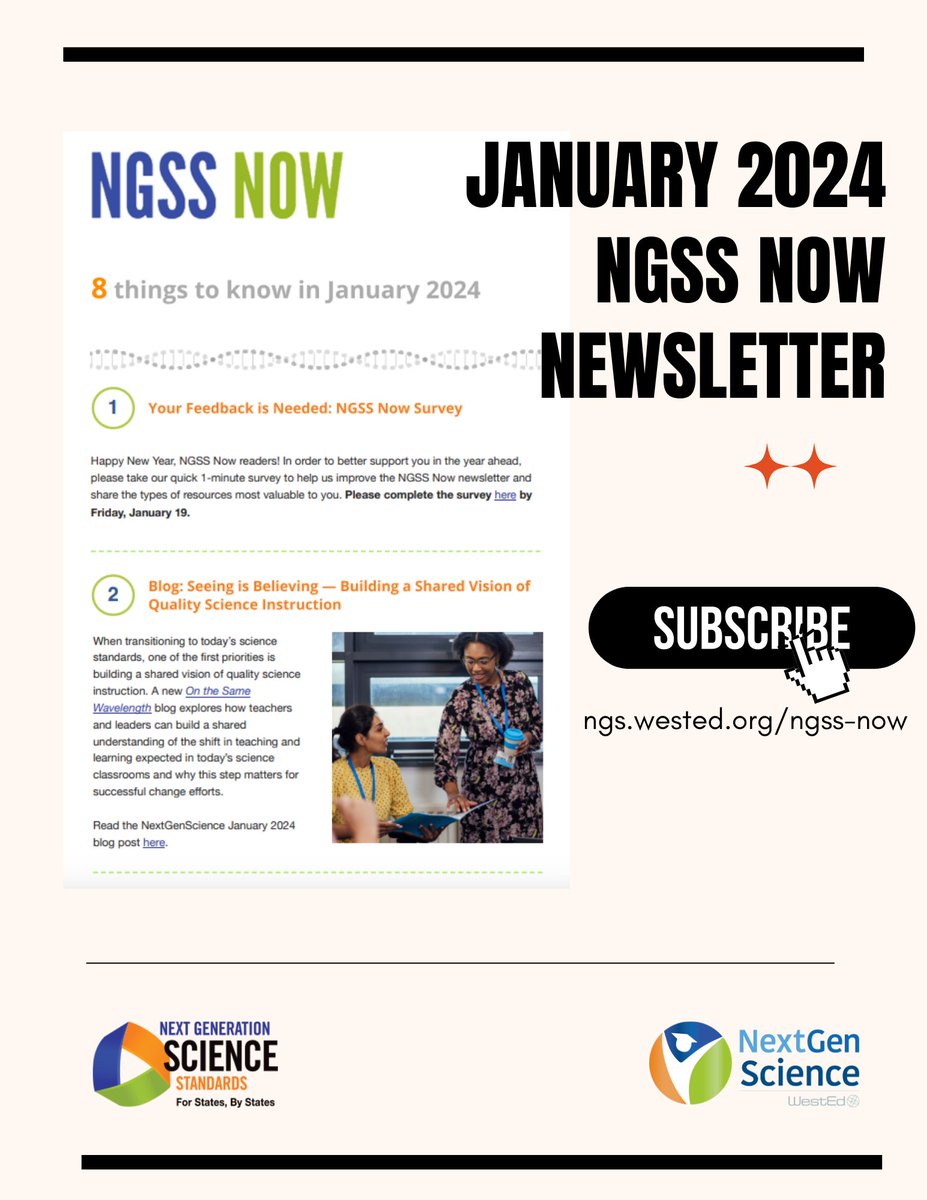 OfficialNGSS's tweet image. Check out this month&apos;s #NGSSNow newsletter: nextgenscience.org/news/january-2…   

It includes eight resources related to high-quality science education from: 
@WestEd 
@theNASEM 
@The74 
@CPRL4ed 
@NGSWestEd
@WEEAC_WestEd 
@educationgadfly