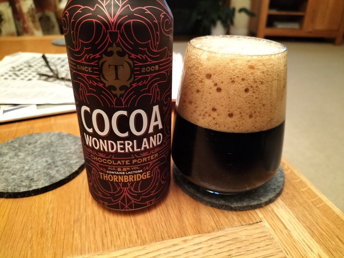 In the best traditions of beerbods #notbeerbods I am drinking a chocolate beer which is way outside my comfort zone. Cocoa Wonderland is actually a very drinkable porter. The @thornbridge alchemists have got the balance right, definitely taste chocolate, but not overpowering