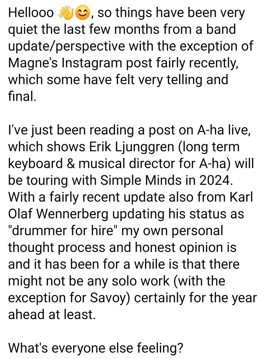 CampaignAHAUK15's tweet photo. Hello, it's been a while. Happy New Year to you all. Hope everyone is doing ok. Just posting a few personal thoughts following Aha Live's earlier post, NOT rumour, facts or speculation. What's everyone's feeling? https://t.co/NqDBeFO2US