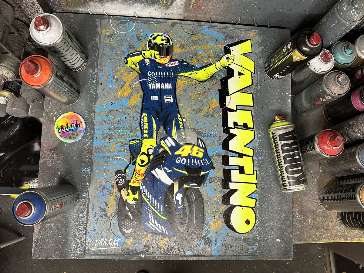 DRAutoart's tweet photo. Who remembers this iconic Valentino Rossi moment? I finished this graffiti painting earlier. It’s available in my shop now. https://t.co/3b8HFauvr6 #drautoart
☀️🌙

#valentinorossi #rossi #vr46 #graffitiart #motogp #grazievale #vr46tribe #vr46fans #vr46ridersacademy #valeyellow46 https://t.co/UUnRxd6UAH