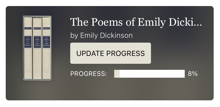 MargauxSachse's tweet photo. *started reading the complete poems of Emily Dickinson*

day 2: “cool, I’m 138 pages in!”

goodreads: https://t.co/DK5pArvgAb