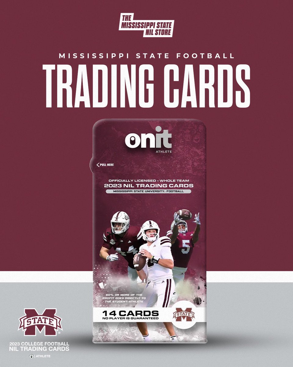 Now Available: NIL trading cards. Shop now at The Mississippi State NIL Store and support your favorite football players!
msstate.nil.store/products/missi…
#nil  #niltradingcards #nilmerch