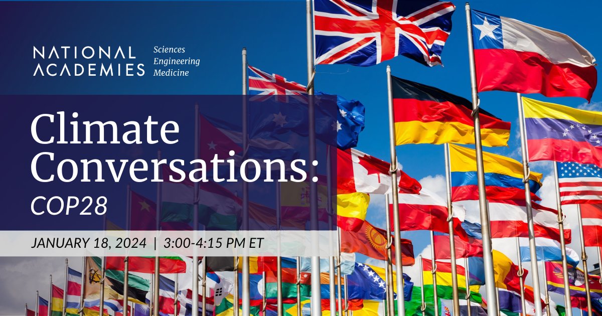 theNASciences's tweet image. What happened at #COP28? What does it mean for the future of #Climate policy around the world? Join @theNASEM on 1/18 at 3pm ET for #ClimateConversations to learn more: ow.ly/CyA650QoNcq