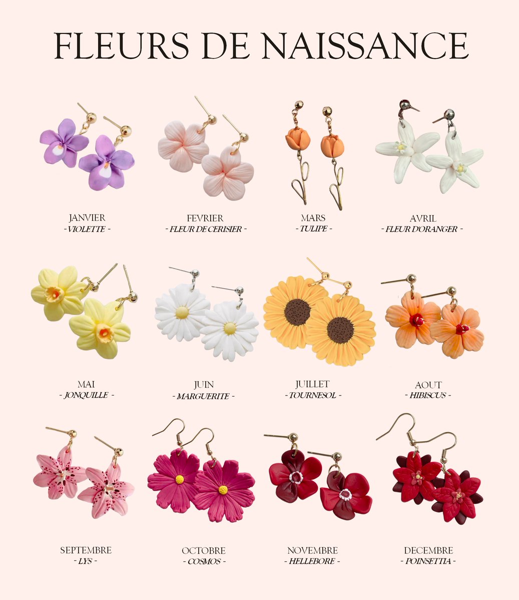 lucilestudio's tweet photo. Les fleurs de naissance 🌻🌷

Quelle est ta paire de boucles d'oreilles fleur selon ton mois de naissance ? Pour ma part, c'est les cosmos ! https://t.co/BetJaE4x3Z