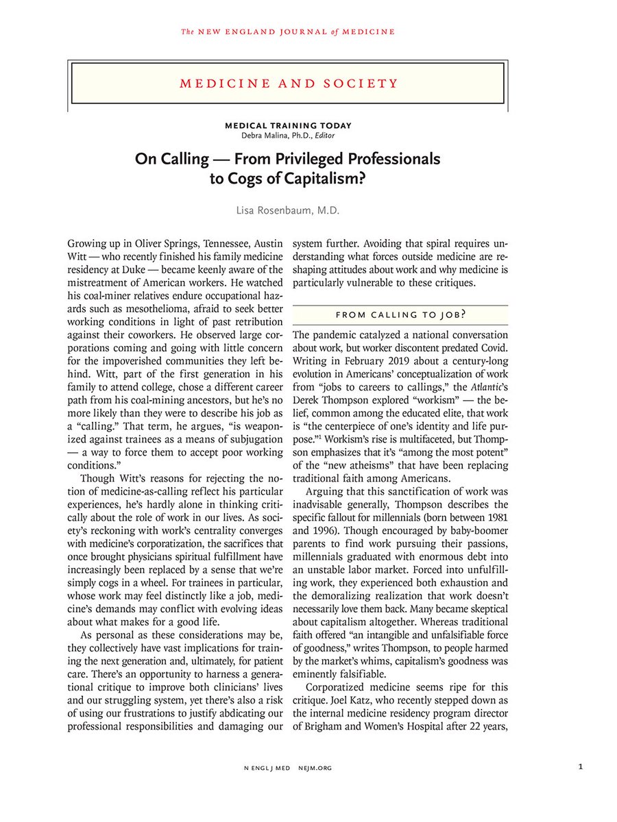NEJM (@nejm) on Twitter photo Medicine and Society article by <a href="/LisaRosenbaum17/">Lisa Rosenbaum</a>: On Calling — From Privileged Professionals to Cogs of Capitalism? nej.md/3HbBoiG
#HealthPolicy Medicine and Society article by <a href="/LisaRosenbaum17/">Lisa Rosenbaum</a>: On Calling — From Privileged Professionals to Cogs of Capitalism? nej.md/3HbBoiG
#HealthPolicy