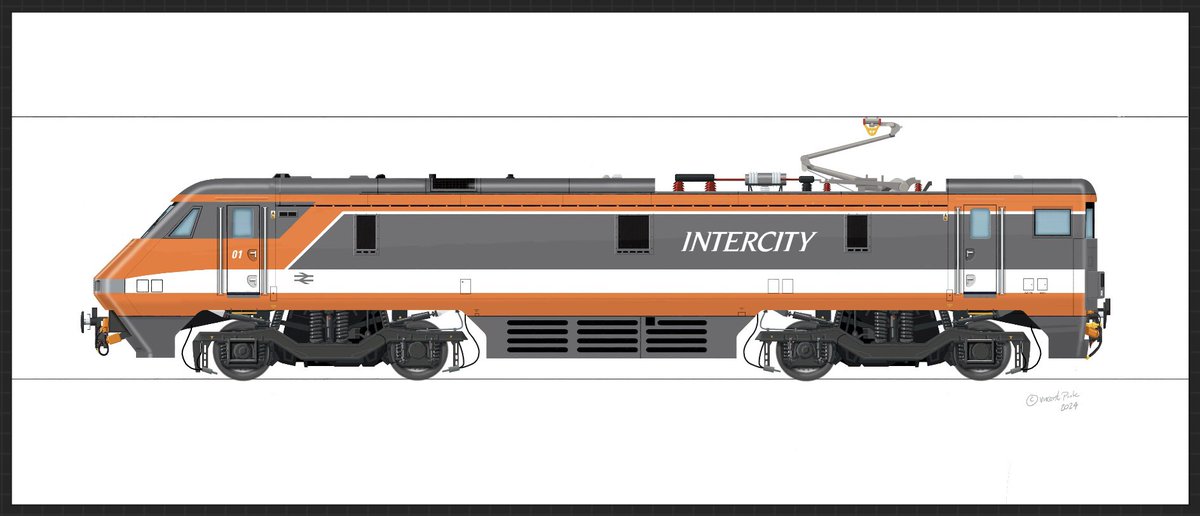 Here is the just for fun mash-up of the iconic TGV orange and grey on a Class 91. 
I’ve kept the skirting and valances grey, orange ones didn’t work. Plus I thought the blunt end could be grey.
#Class91 
#TGV
