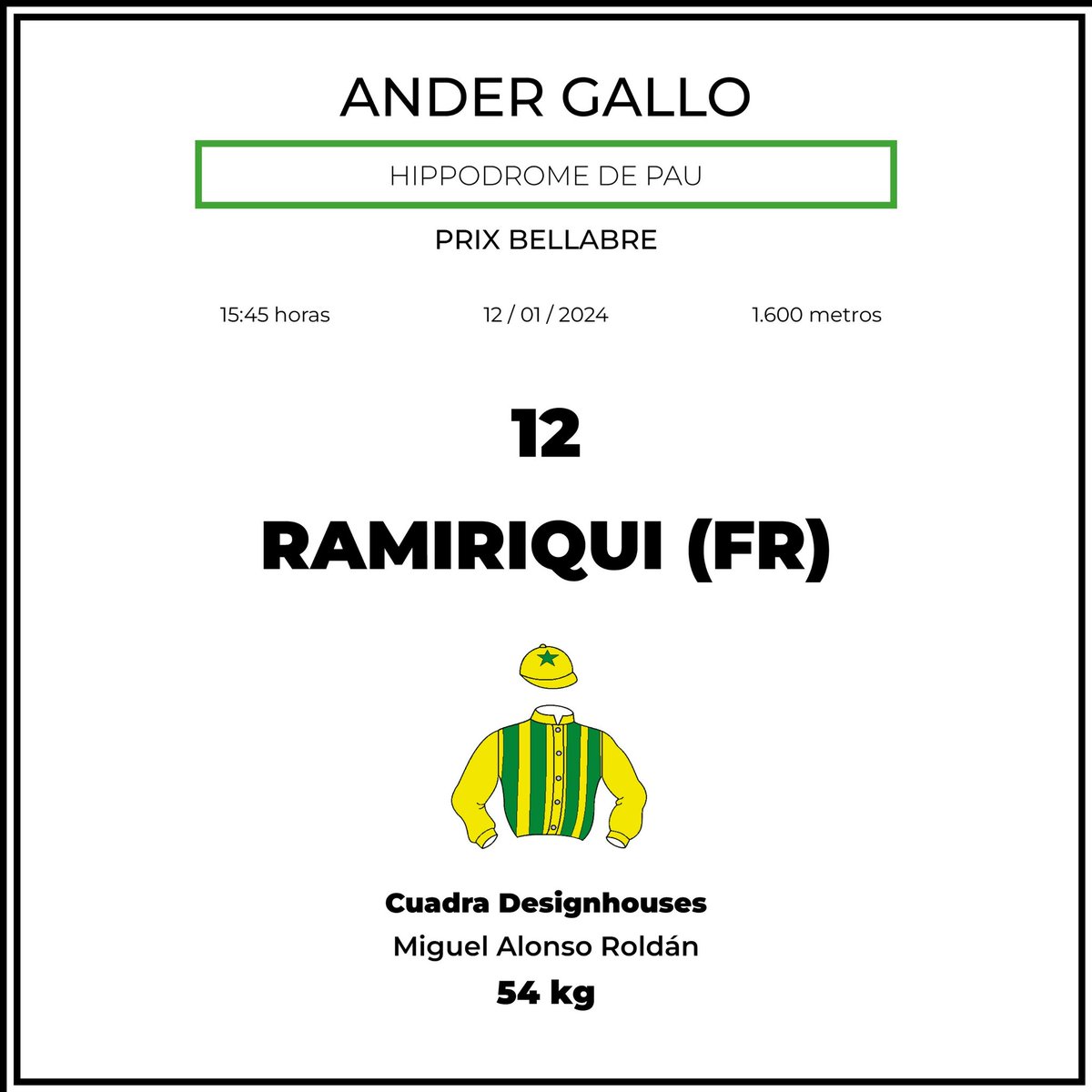 ander_gallo_7's tweet photo. Montas de mañana @Hippodrome_Pau 🇨🇵

8° RAMIRIQUI (15:45) https://t.co/eOXDjuPtMe