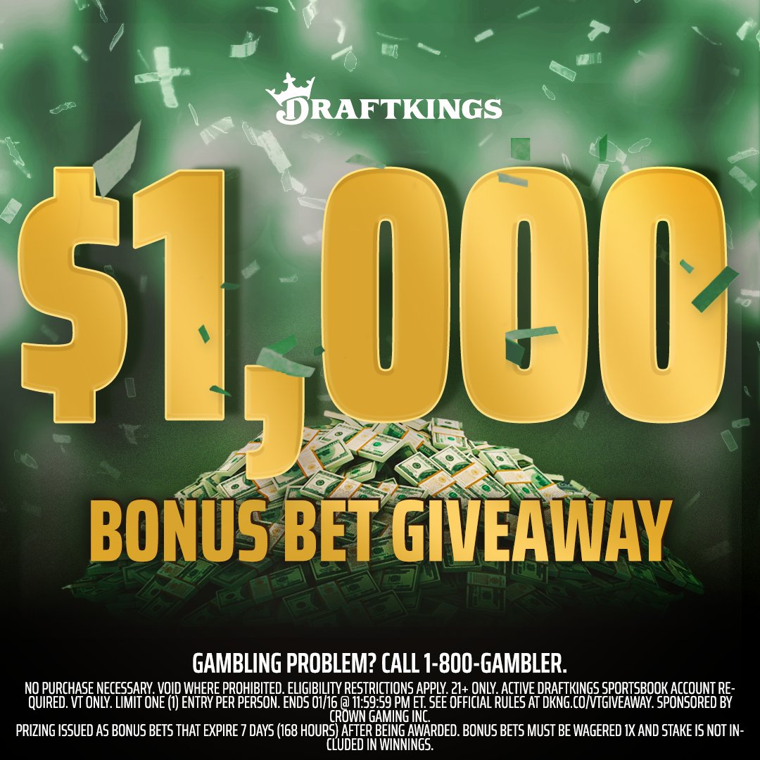 In honor of launching in The Green Mountain State, we're giving away THREE $1,000 bonus bets to our followers in Vermont! ⛰️

To enter, simply: 
1. Follow <a href="/DKSportsbook/">DraftKings Sportsbook</a>
2. Retweet this tweet

3 WINNERS. $1,000 BONUS BET. RULES: dkng.co/VTGIVEAWAY