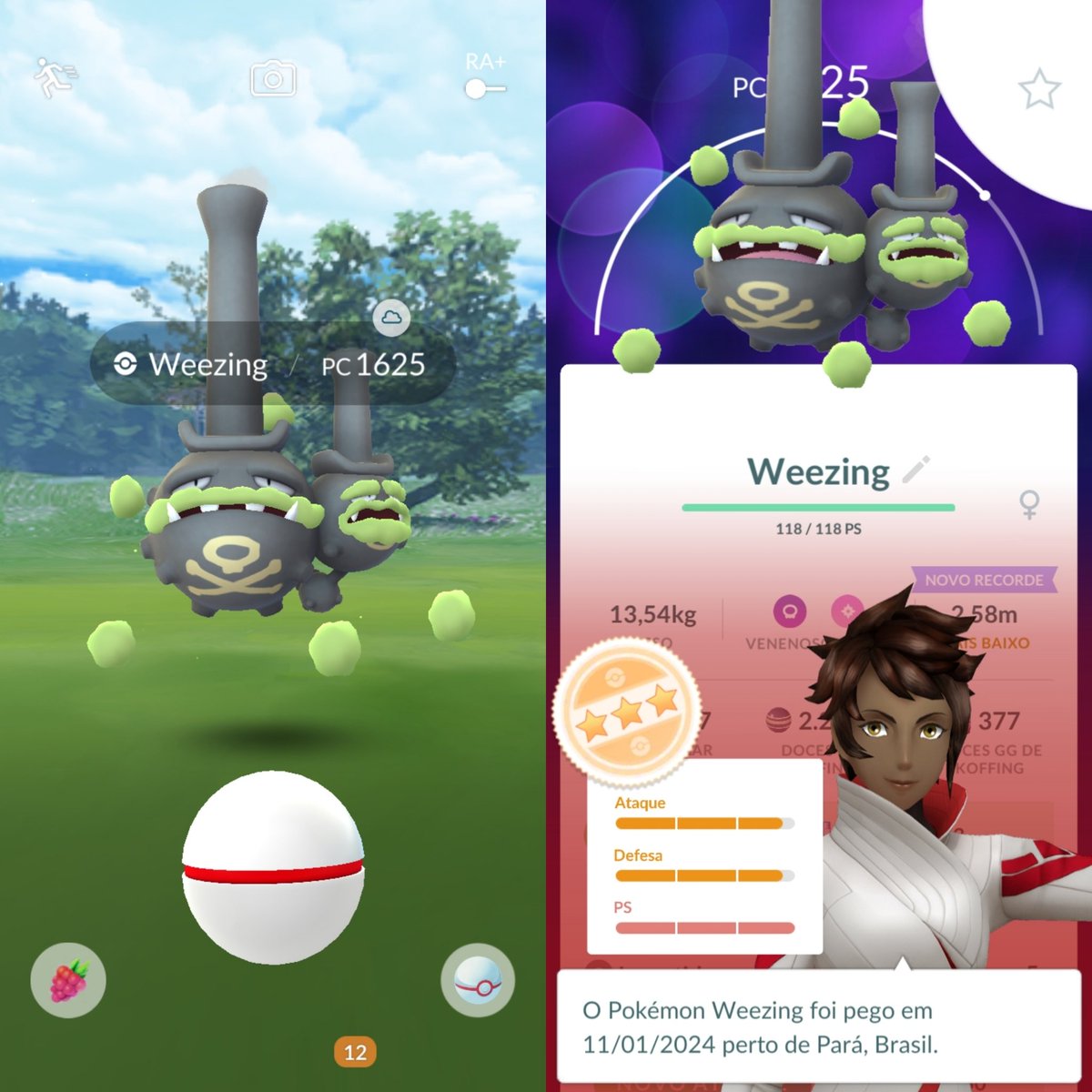 illyraposa's tweet photo. Weezing 96% 🤯🔥
Tava com preguiça de fazer esse reide sozinha haha mas, acabei por gastar meu passe diário nela. Fiz reide solo e me surpreendi com esse 96% 🔥
Deu bom 😻
#PokemonGO #Pokemon #POGO #Weezing #Reide #PokemonGORaids #PokemonGOTour https://t.co/ijRDfmCWcS