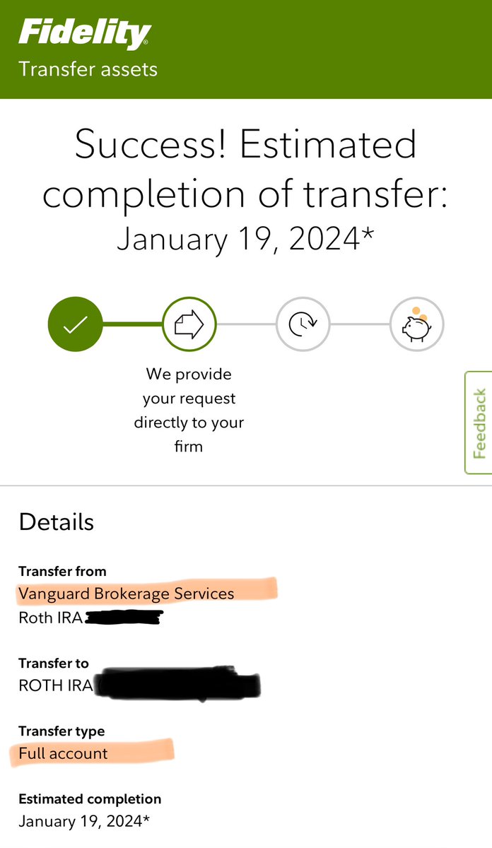CosmoCrixter's tweet image. Hey @Fidelity, you guys rock. Thanks for making it super smooth and easy to transfer my Roth IRA from @Vanguard_Group (which does not offer any #Bitcoin ETFs) over to @Fidelity so I will easily be able to buy and hold #Bitcoin ETFs in my Roth IRA retirement account. Cheers! 🍻