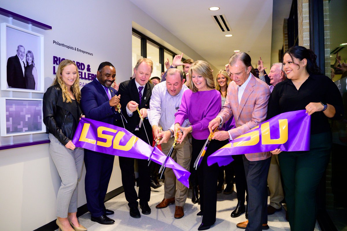 LSUCHSE's tweet photo. We held a ribbon-cutting for the Richard &amp; Lori Pellerin Athletic Training Suite! Generously funded by the Pellerins, the suite gives our students an unparalleled environment for learning &amp; practical experience, ensuring they succeed in their careers &amp; beyond. #GeauxChangeLives https://t.co/xZmUctZjCv