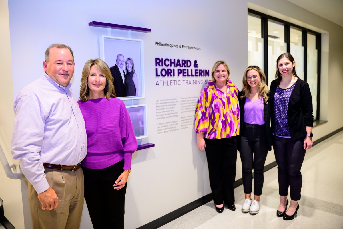 LSUCHSE's tweet photo. We held a ribbon-cutting for the Richard &amp; Lori Pellerin Athletic Training Suite! Generously funded by the Pellerins, the suite gives our students an unparalleled environment for learning &amp; practical experience, ensuring they succeed in their careers &amp; beyond. #GeauxChangeLives https://t.co/xZmUctZjCv