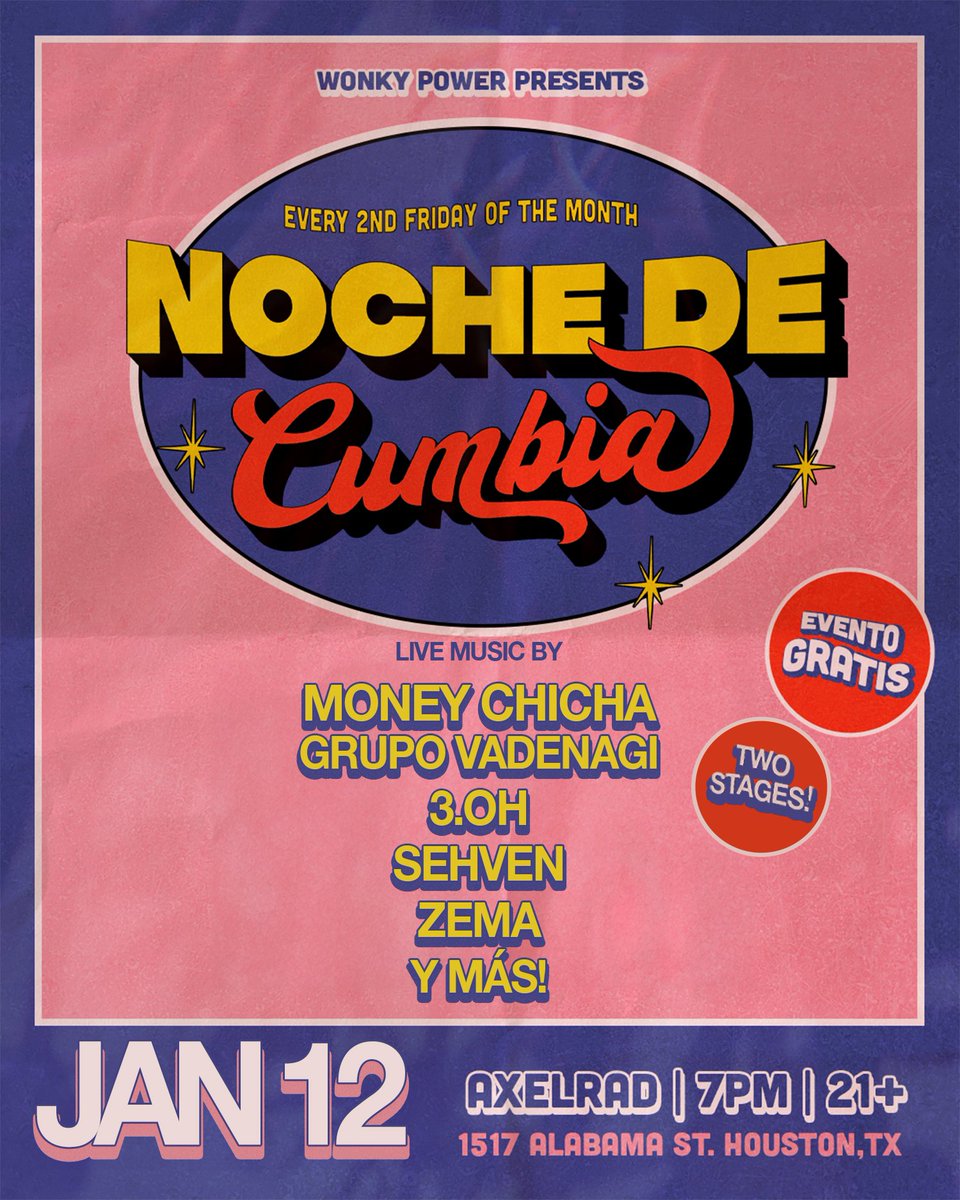 Noche de Cumbia returns this Friday, January 12th! 7pm till late @axelradhouston Tell all your friends and family!