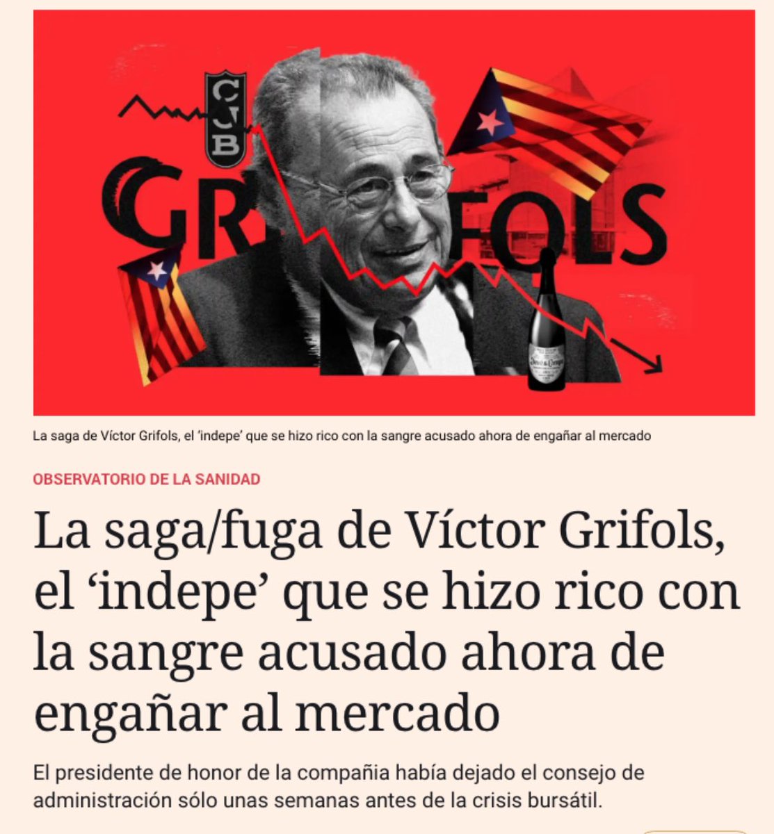 Davant l’atac (interessat, com ha quedat acreditat) que ha patit Grífols per part d’un fons voltor baixista, no sorprén la reacció de determinada premsa espanyola, a qui ha faltat temps per carregar contra una multinacional estratègica i referent de l’economia catalana al món.