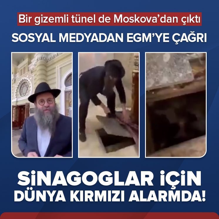 💢 Amerika'dan Sonra Rusya'daki
Sinagoglarda da Tüneller Bulundu.
Türkiye'deki Sinagogların İvedi Bir
Şekilde Araştırılması İçinse
Sosyal Medya'da Büyük Bir Çağrı Var.

 #SinagoglarDenetlensin ⚠️