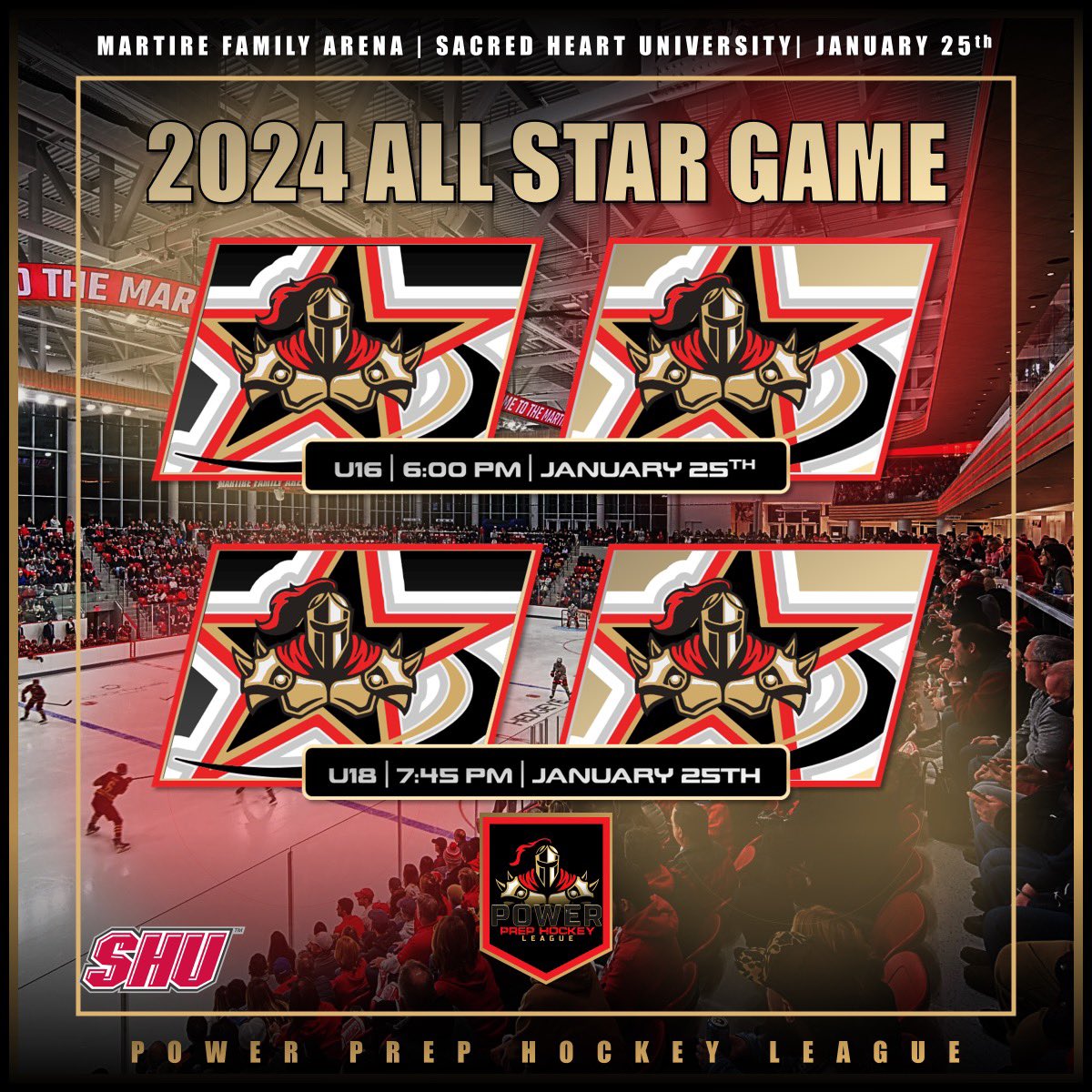 PowerPrepHL's tweet photo. IT’S COMING 🔜 💫 

The 2024 PPHL All-Star Game is happening this January at the Martire Family Arena at Sacred Heart University 🤩

📍January 25, 2024
🔺6:00 PM 16U ASG 
🔺7:45 PM 18U ASG 
🔺https://t.co/4qKjWuwprR

#PowerPrep #PowerUp #PPHLASG #sacredheartuniversity https://t.co/y0JtZzN3Iy
