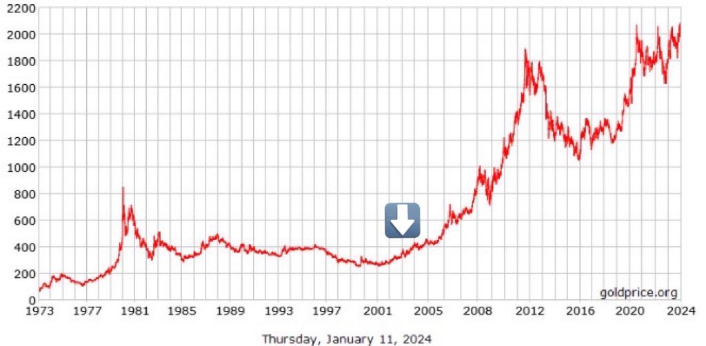 Bitcoin_trece's tweet photo. El #ETF del oro $GOLD se aprobó en noviembre del 2004. Desde entonces, el precio creció un 358% hasta su máximo histórico en 2020 (de $450 a $2060), 16 años después.

¿Cuánto demorará #BTC   en superar ese rendimiento? Tendría que alcanzar los $210k 🫨

#Criptodata 📈 https://t.co/r3VfNbQuxz