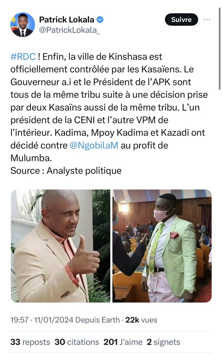 bakadifuilaChri's tweet photo. Urgent 🚨 

Trop c’est trop.
Il est temps SEM @kazadi_peter de faire arrêter @PatrickLokala_ pour incitation à la haine tribale.
Il est très urgent 🚨 que ce garçon paie de ses infractions.

@Fatshi20 
@DeniseNyakeru 
@Cour_constRdc 
@CBosembe 
@bembajp 
@pap_mas https://t.co/Lzt3tm0sEJ