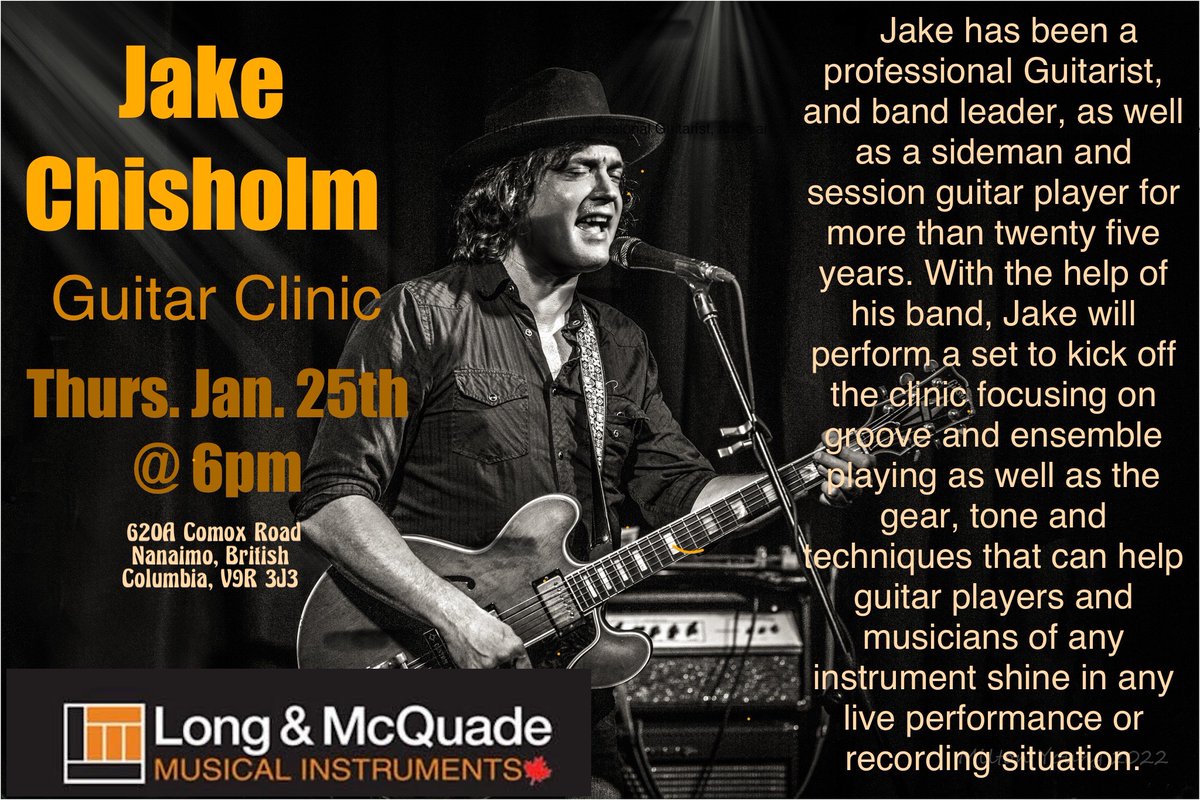 Join Jake Chisholm for an Unforgettable Night of Music and Learning!  This *FREE* clinic on January 25 at 6:00pm will teach and demonstrate groove and ensemble playing techniques.  All skill levels and ages welcome!