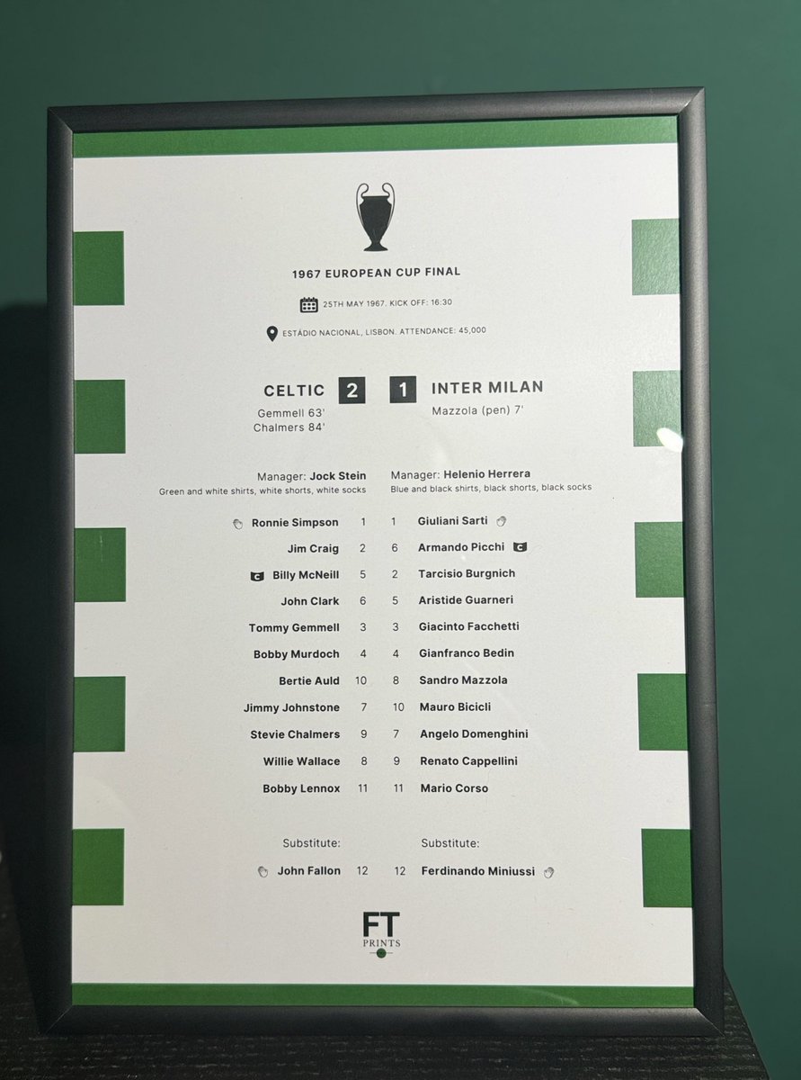 jmpunk's tweet photo. 🍀 Cracking wee framed print got delivered today to go up in the man cave 😍
Massive thanks to @FullTimePrints and @FMDoop for the giveaway.
Worked with the guys creating this special Lisbon Lions print which is now available to buy!
https://t.co/q4xzJqGCwj
#FullTimePrints https://t.co/NUUUaAAowk