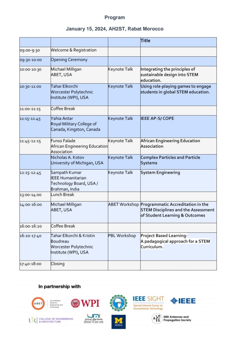 Workshop on the Frontiers of Engineering Education
🗓 15 January 2024, AH2ST, Rabat
This workshop aims to bring together educators, researchers and industry professionals to explore and discuss the latest trends, best practices and emerging technologies in engineering education.