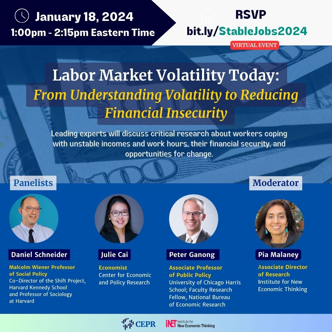 INETeconomics's tweet photo. Leading experts discuss new research on unstable work and wages—how it impacts families and what policies can help.
Don't miss this timely talk hosted by INET and @ceprdc. #IncomeVolatility @dannyjschneider @jcai_72 @p_ganong @PiaMalaney
Register today: https://t.co/jlXifXockQ https://t.co/0XPTNm5Rrw