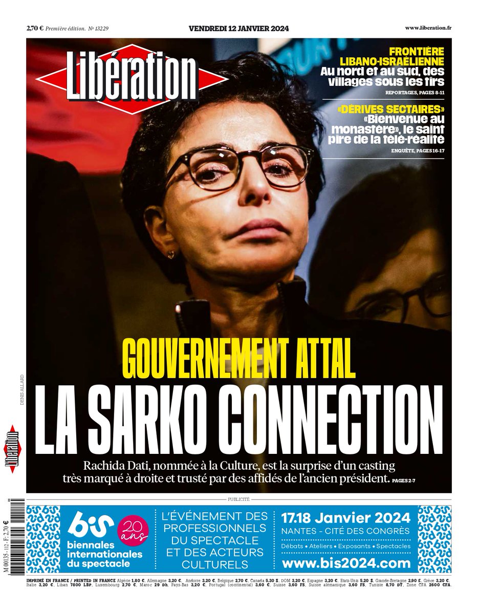 Gouvernement Attal : la Sarko Connection C'est la une de @Libe ce vendredi Lire : journal.liberation.fr