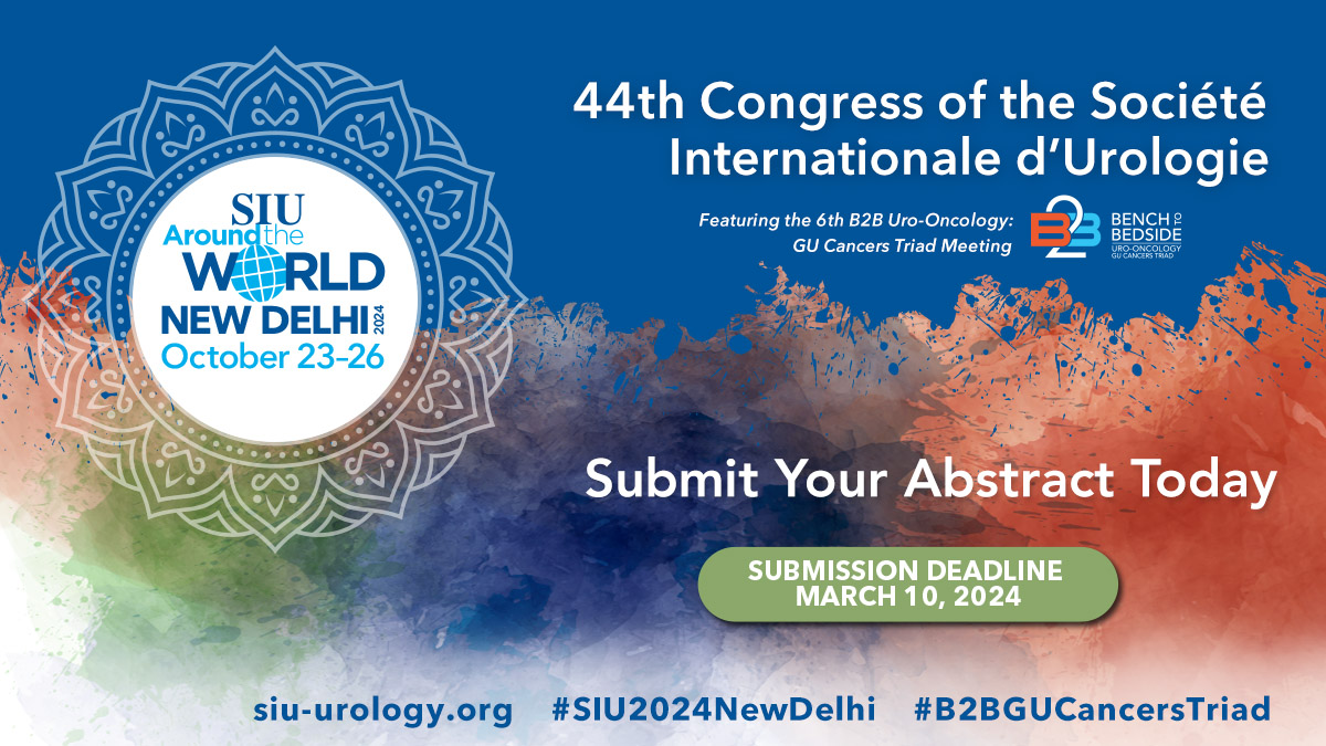 Present your groundbreaking research on the global stage! Submit your abstract for #SIU2024NewDelhi by March 10, 2024. Join us in shaping the future of urology.  🌐🔬 Details: bit.ly/481HWfk  

📅 Don't forget to mark your calendars for SIU 2024 for October 23–26. Learn