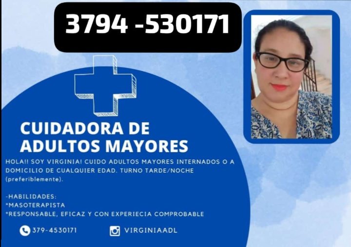 zapatamag's tweet photo. Mí prima se quedó sin trabajo sin previo aviso. Es de Corrientes, siempre estuvo al cuidado de adultos mayores.
Se agradece la difusión 🙏 https://t.co/4aXTfXUKQM