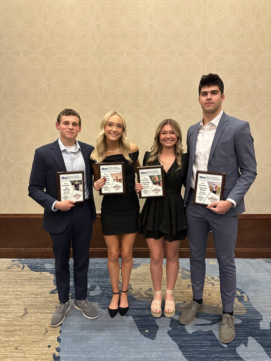 Congrats to AJ Shefsky, Claire White Carly Bea Brown and Anthony Rezac as they were recognized at the Greater Omaha Sports Comm luncheon today.  Great student-athletes for the warriors. ⁦<a href="/Westside66/">Westside Community Schools</a>⁩ ⁦<a href="/westsidewired/">Westside Wired</a>⁩